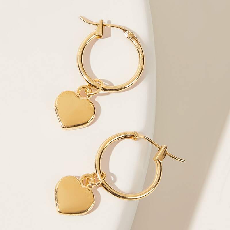 

1pair Ring Decor Heart Drop Earrings, Gold