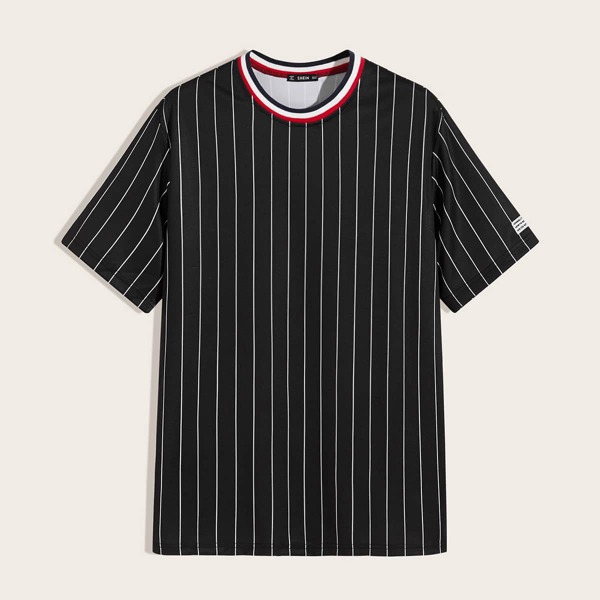 

Men Contrast Neck Striped Tee, Black