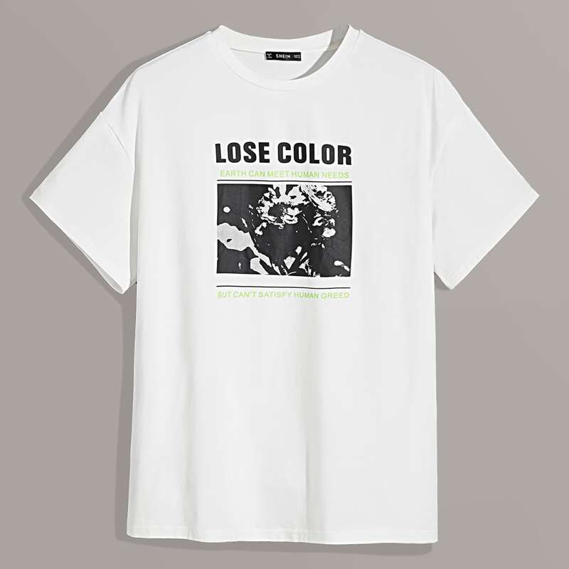 

Guys Floral and Slogan Graphic Tee, White