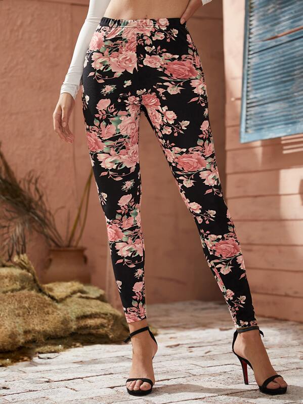 

Floral Print Elastic Waist Leggings, Multicolor, Luiza