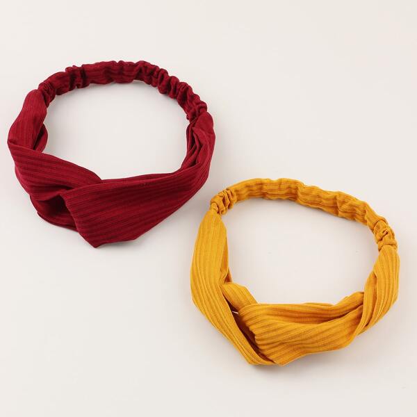 

2pcs Girls Solid Headband, Multicolor