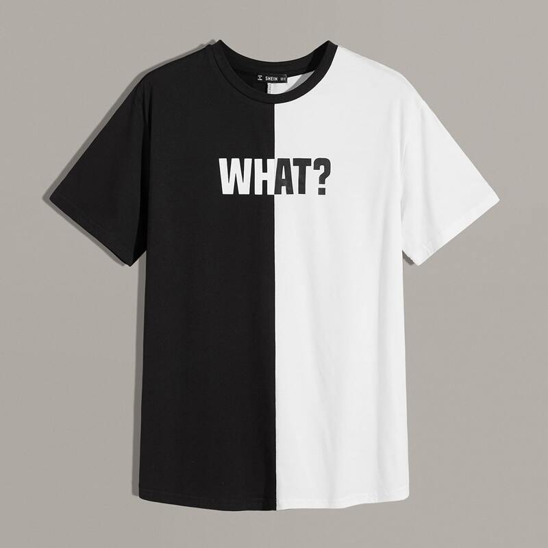 

Guys Letter Graphic Two Tone Top, Black and white