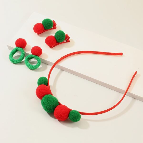 

5pcs Toddler Girls Pom Pom Decor Headband & Hair Tie & Hair Clip