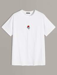 T-shirt à broderie de rose en coton pour hommes, été