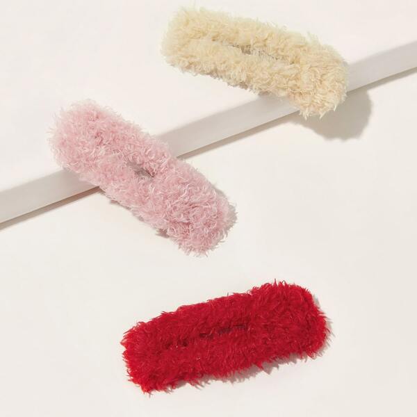 

3pcs Toddler Girls Fluffy Hair Snap Clip, Multicolor