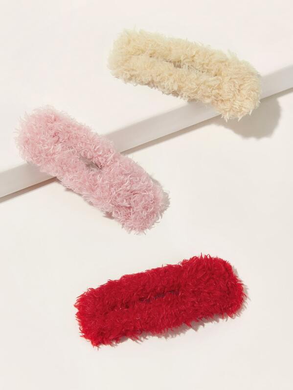 

3pcs Toddler Girls Fluffy Hair Snap Clip, Multicolor