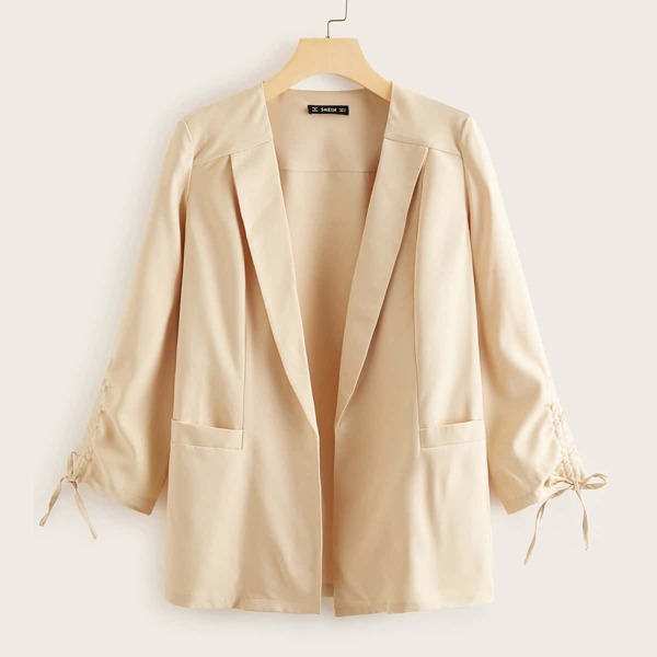 

Premium Shawl Collar Drawstring Cuff Blazer, Beige pastel