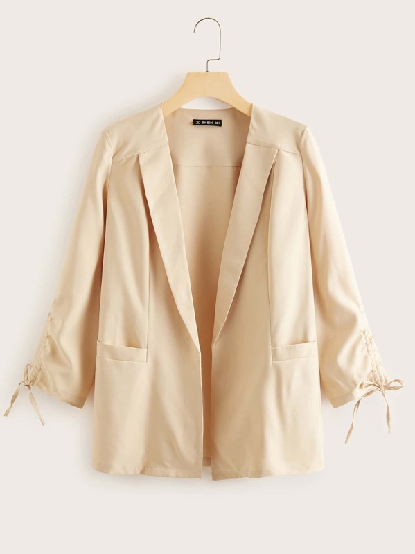 

Premium Shawl Collar Drawstring Cuff Blazer, Beige, Denisa