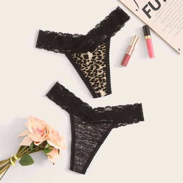 

2pack Contrast Lace Panty Set, Multicolor