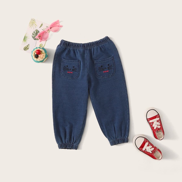 

Toddler Girls Cartoon Embroidery Carrot Pants, Blue