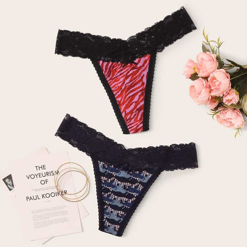 

2pack Contrast Lace Panty Set, Multicolor