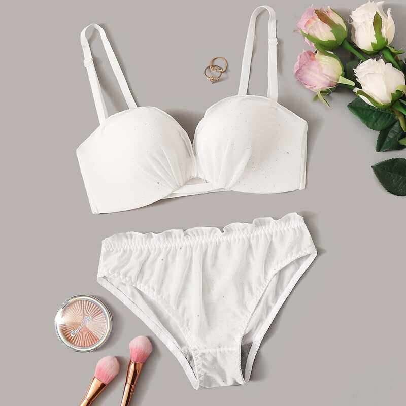 

Solid Mesh Lingerie Set, White
