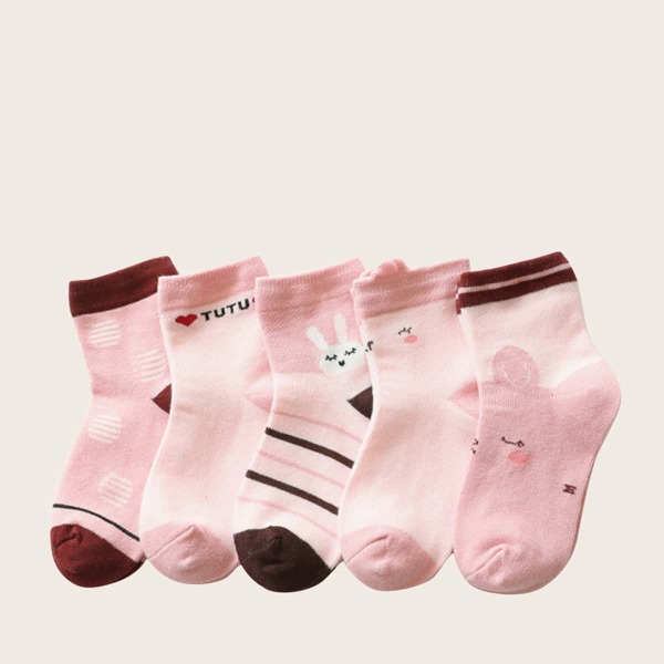 

5pairs Toddler Girls Rabbit Pattern Socks, Multicolor
