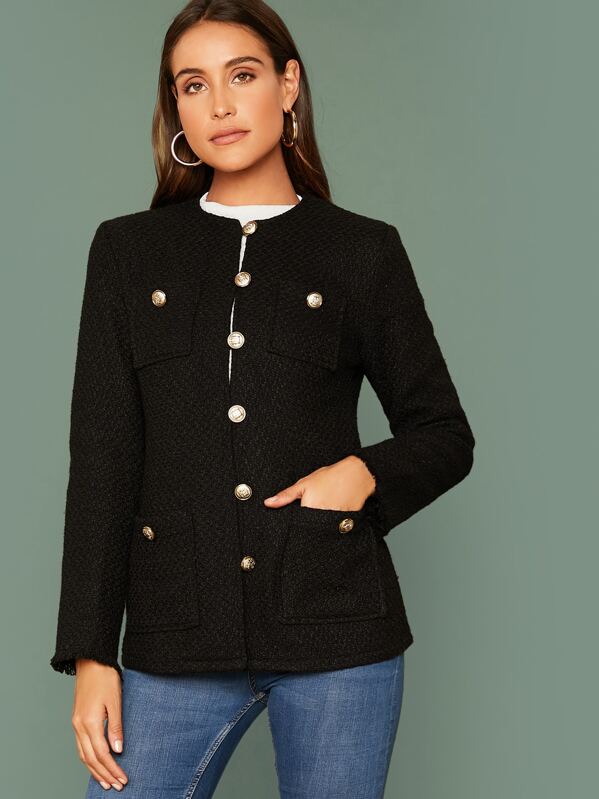 

Gold Button Detail Patch Pocket Jacket, Black, Anna Herrin