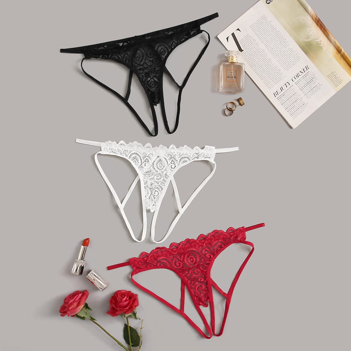 

3pack Floral Lace Panty Set, Multicolor