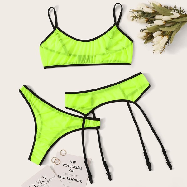 

Neon Green Garter Lingerie Set, Bright lime green