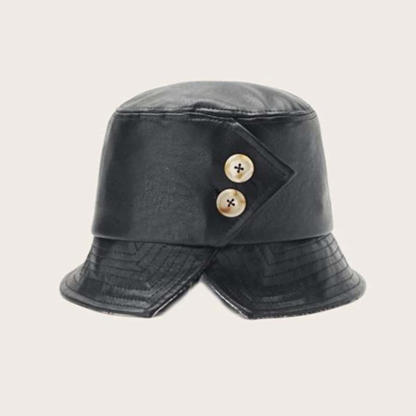 

Men Button Decor PU Bucket Hat, Black