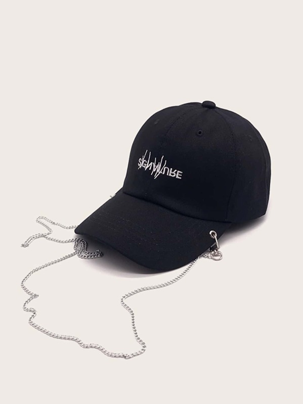 

Men Chain Decor Baseball Cap, Black