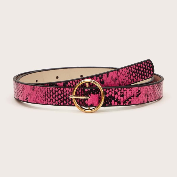 

Snakeskin Pattern O-ring Buckle Belt, Hot pink