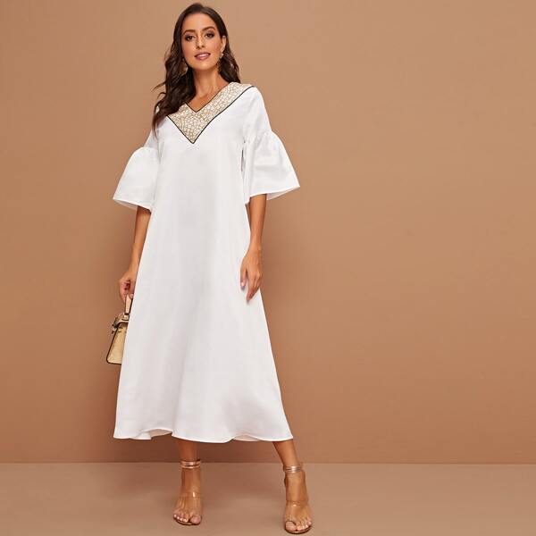 

V-neck Flounce Sleeve Tunic Dress