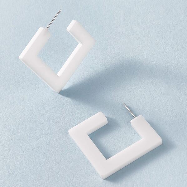 

1pair Solid Cuff Open Square Earrings, White