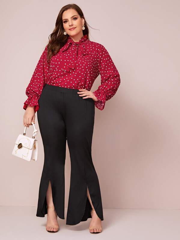 

Plus Slit Hem Flare Leg Pants, Black, Ella