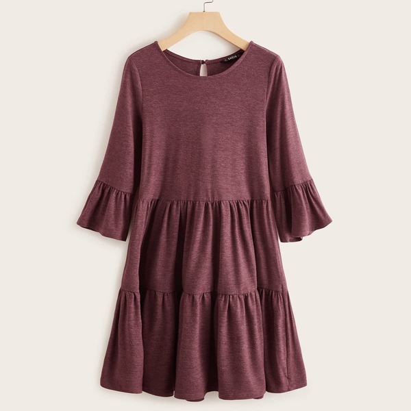 

Flounce Sleeve Heather Knit Smock Dress, Burgundy