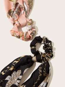 2 pièces chouchou avec motif chaîne - Multicolore - Voir 3