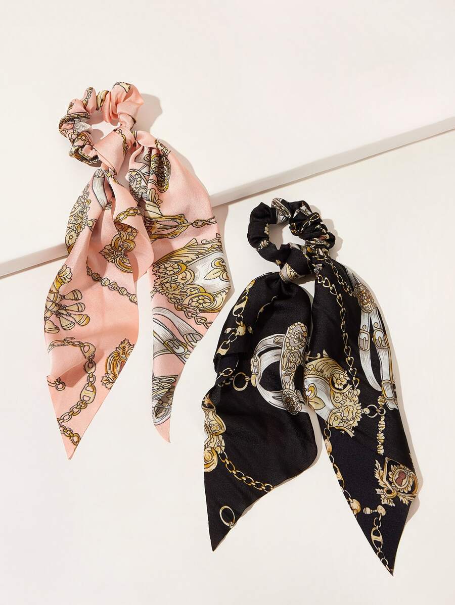 2 pièces chouchou avec motif chaîne - Multicolore - Voir 1