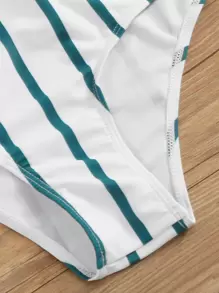 Çizgili Rastgele Baskı Bikini Seti - Çok renkli - Görünüm 5