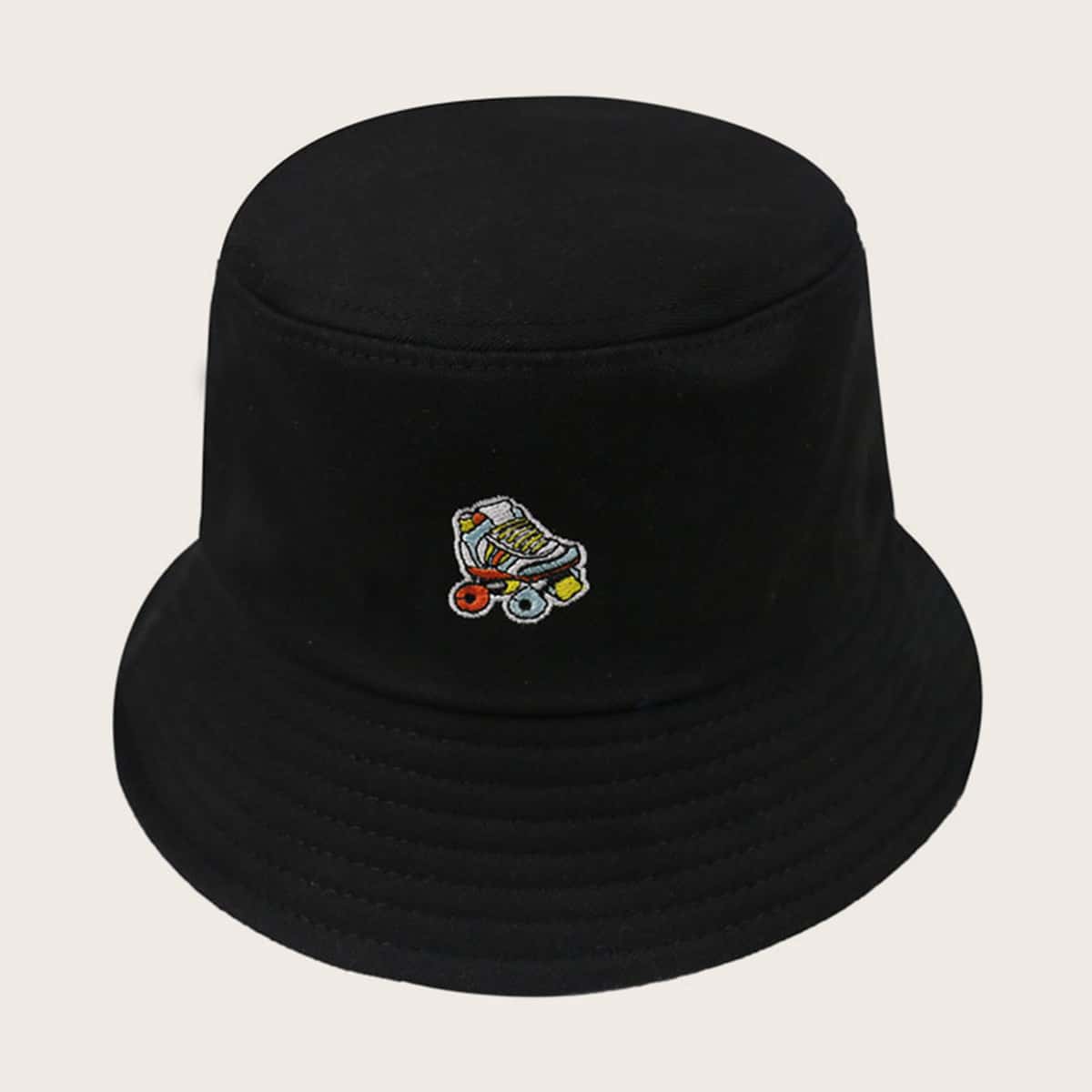 

Graphic Embroidery Bucket Hat, Black
