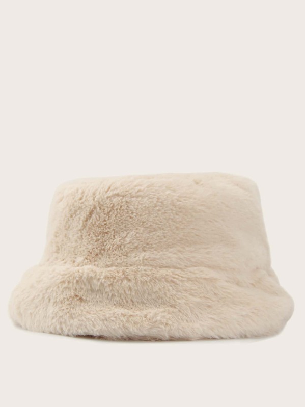 

Solid Fluffy Bucket Hat, White