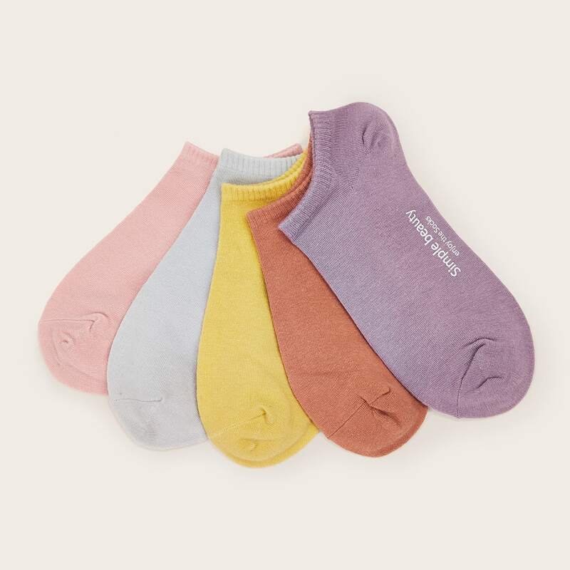 

5pairs Slogan Graphic Socks, Multicolor