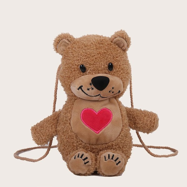 

Girls Bear Design Fuzzy Crossbody Bag, Khaki