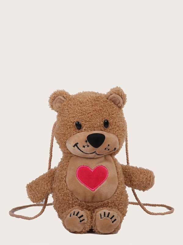 

Girls Bear Design Fuzzy Crossbody Bag, Khaki