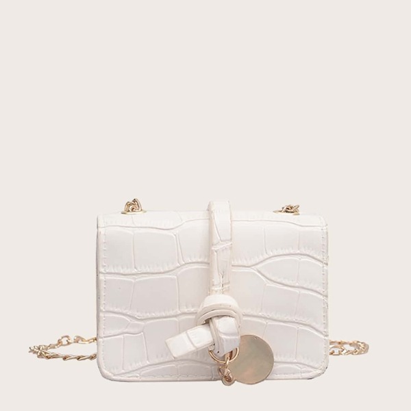 

Girls Croc Embossed Knotted Detail Chain Bag, White