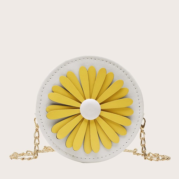 

Girls Floral Decor Round Shaped Chain Bag, Multicolor
