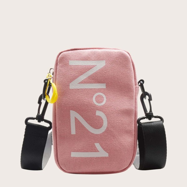 

Girls Letter Graphic Canvas Crossbody Bag, Pink