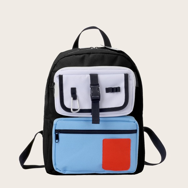 

Kids Color Block Release Buckle Backpack