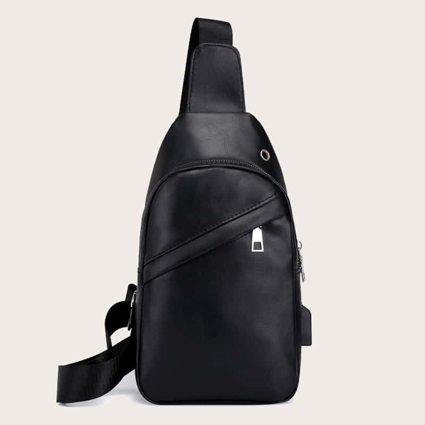 

Men Zip Front Sling Bag, Black