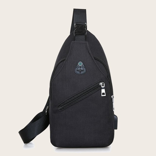 

Men Zip Front Sling Bag, Black