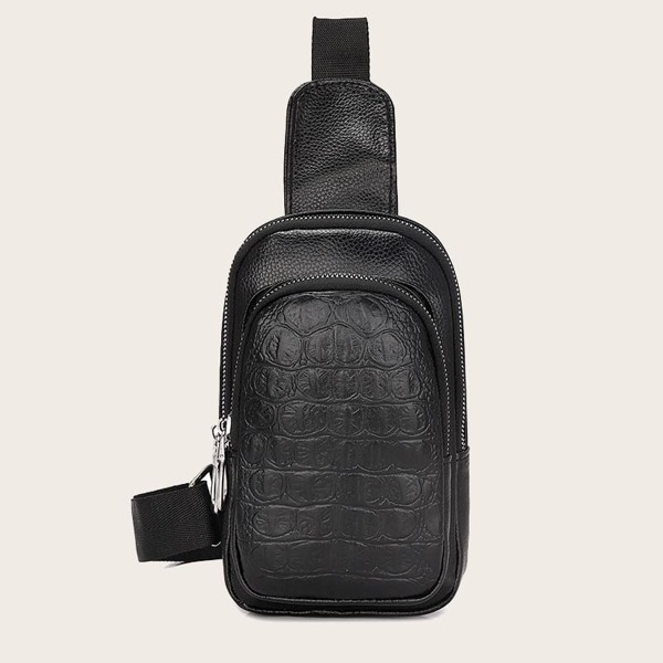 

Men Croc Embossed Sling Bag, Black