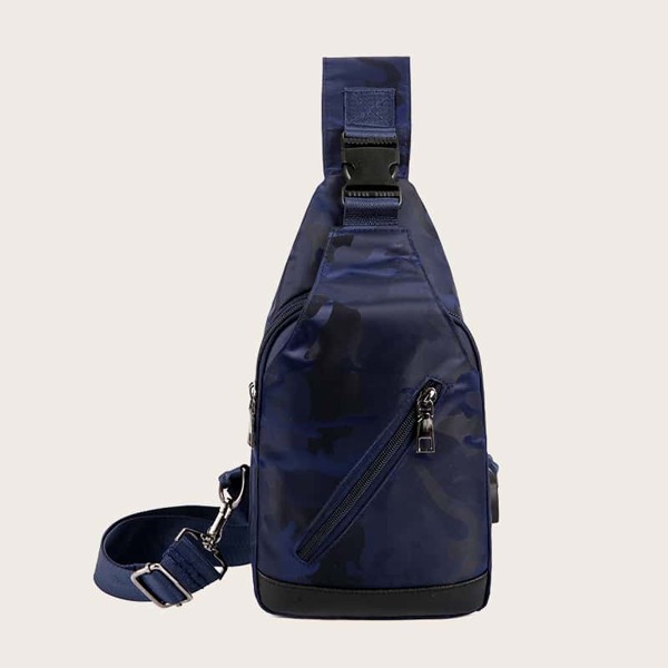 

Men Zip Front Sling Bag, Navy