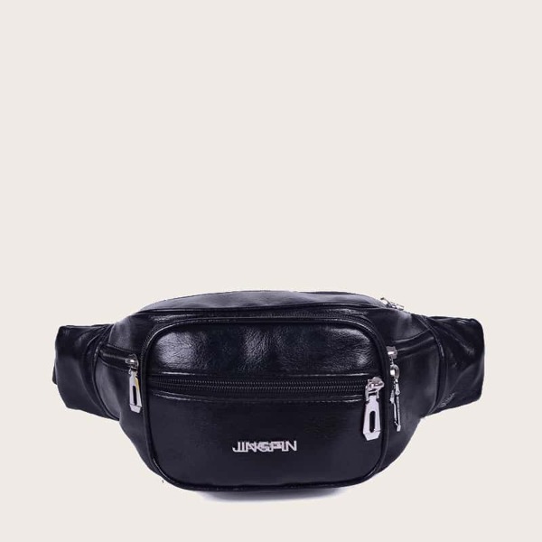 

Men Letter Decor Zip Front Bum Bag, Black
