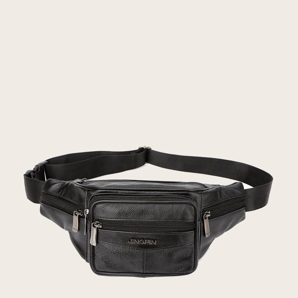 

Men Letter Decor Zip Front Bum Bag, Black