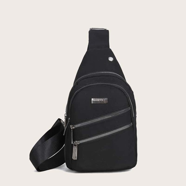 

Men Double Zip Front Sling Bag, Black