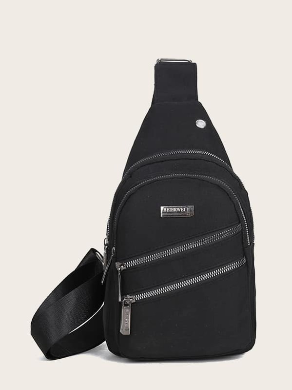 

Men Double Zip Front Sling Bag, Black