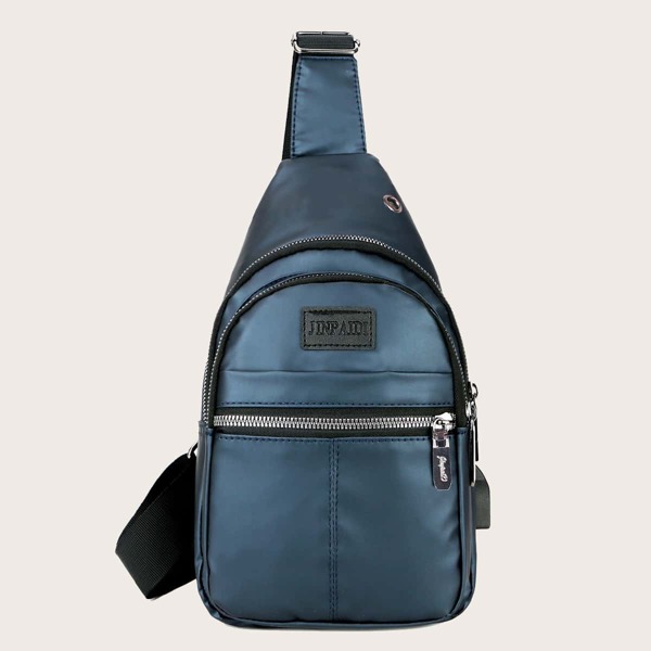 

Men Pocket Front Sling Bag, Gray blue
