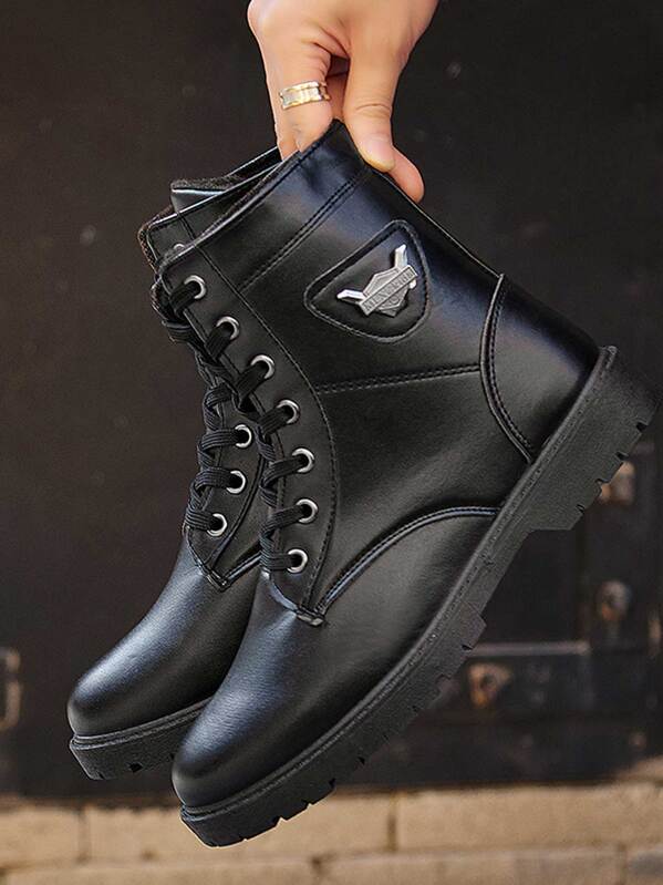 

Men Metal Decor Combat Boots, Black