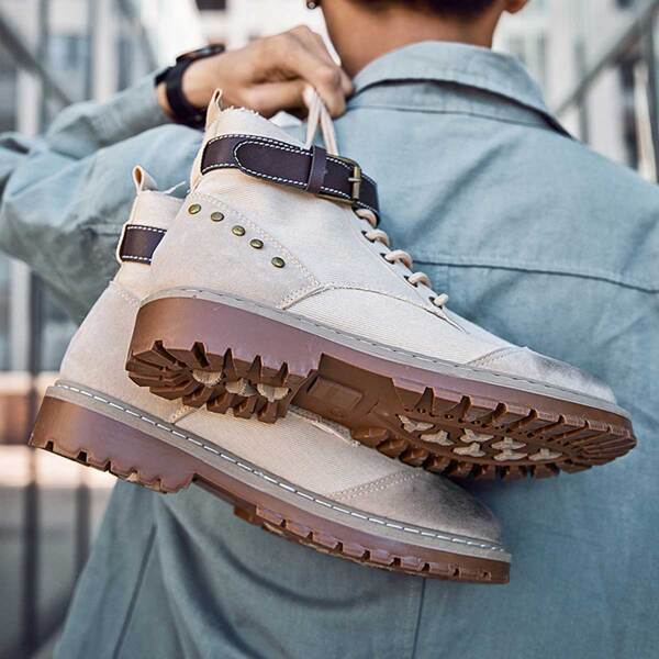 

Men Buckle Decor Side Zip Boots
